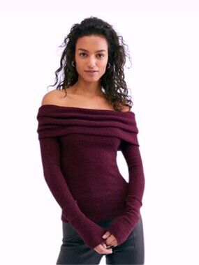 We The Free (Free People) "Snowbunny" Long Sleeve Sweater in Purple - Size XL